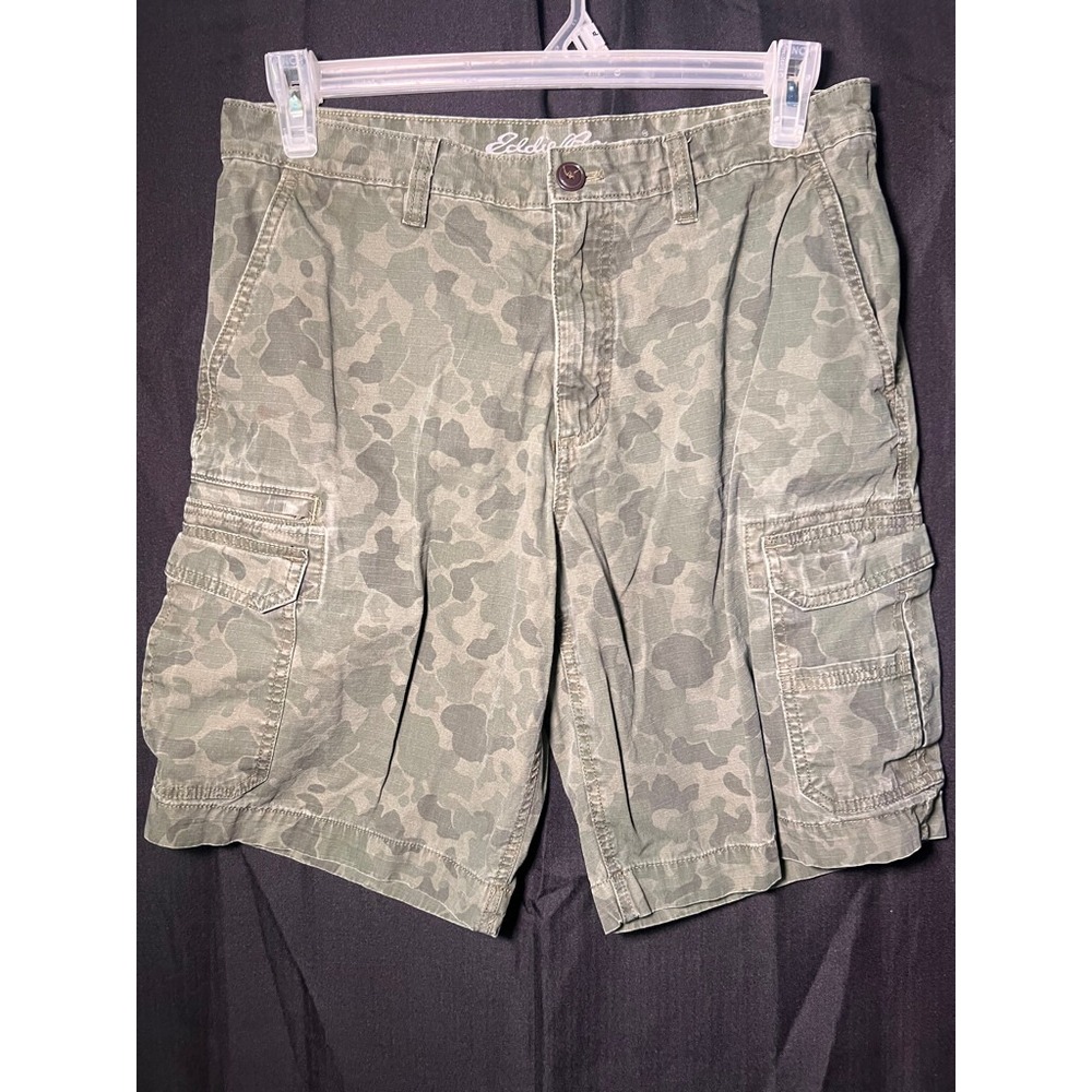 Eddie Bauer‎ Camo Cargo Shorts Men's 35x12 Green Ripstop Hiking Outdoors (F)